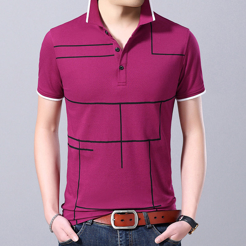 Stripe Print slim youth polo men's top