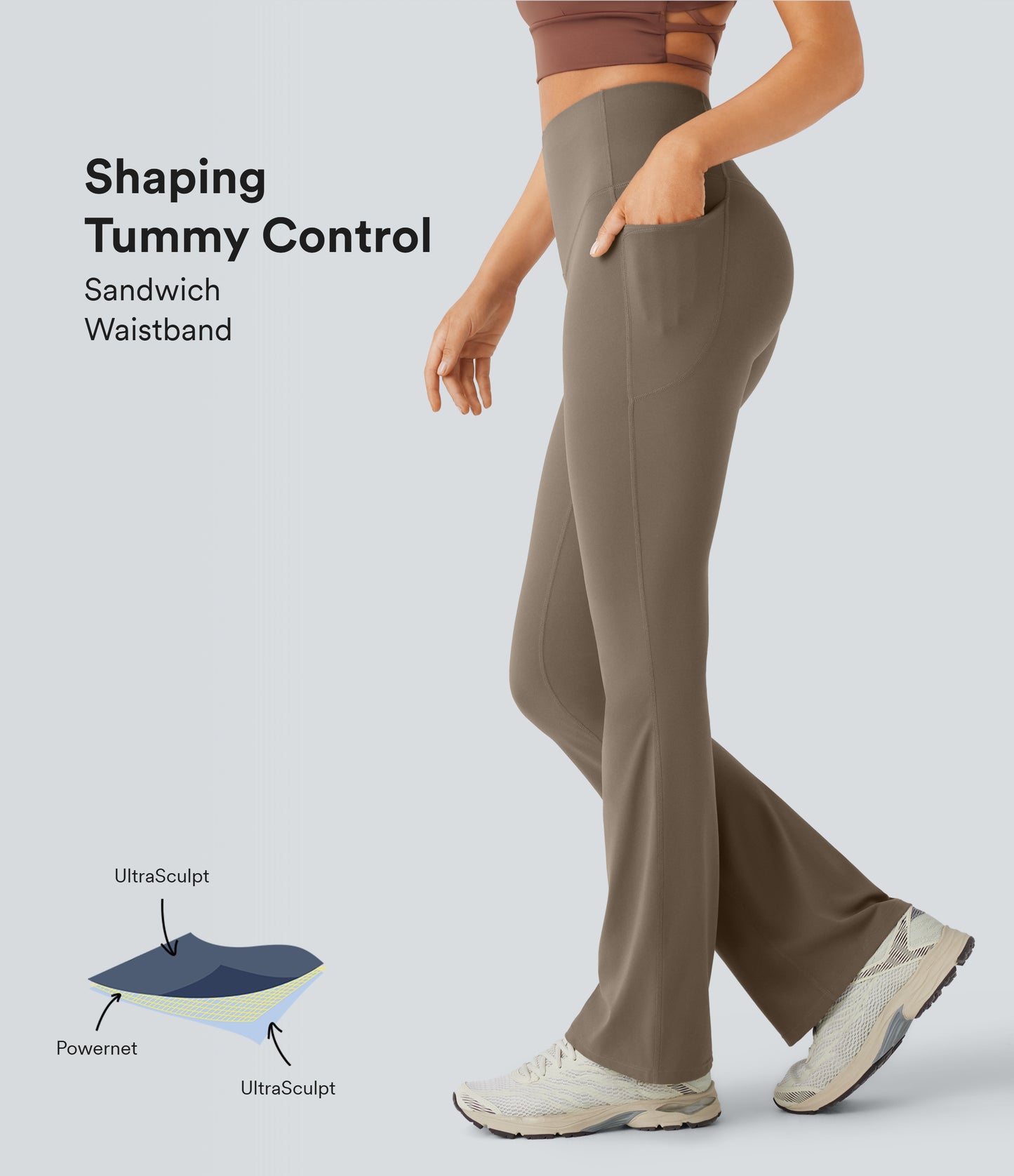 Halara UltraSculpt™ SoCinched High Waisted Tummy Control Side Pocket Shaping Yoga Flare Leggings
