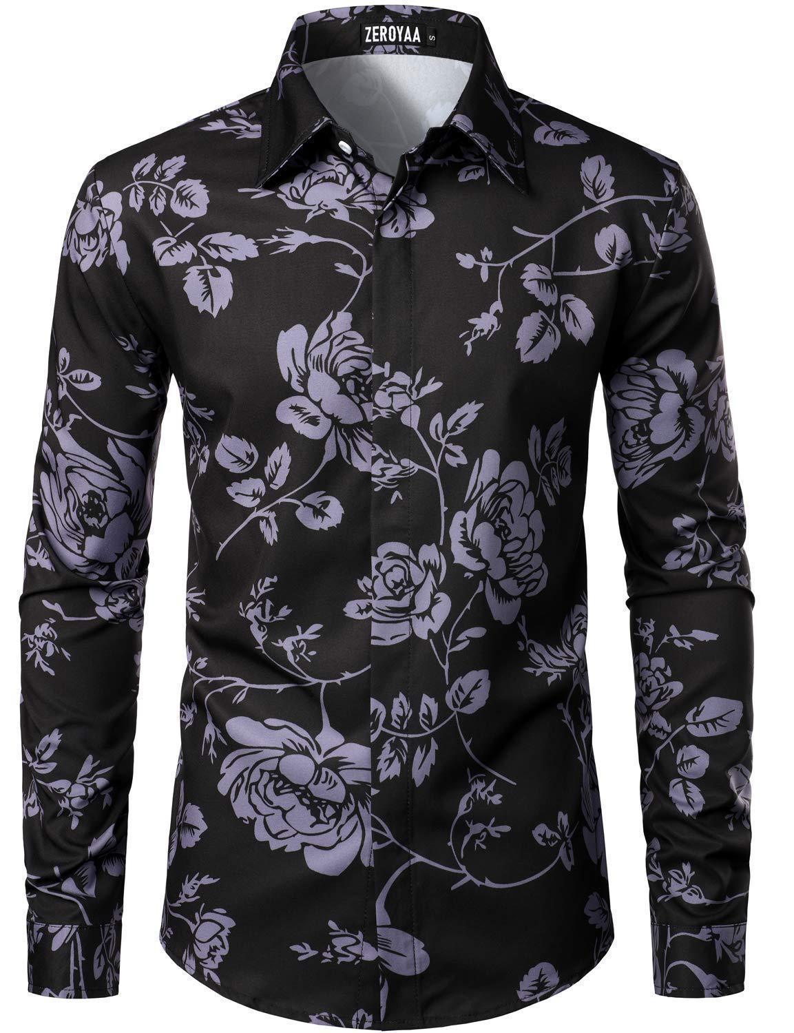 Fashion 3D Rose Printing Men's Long Shirt