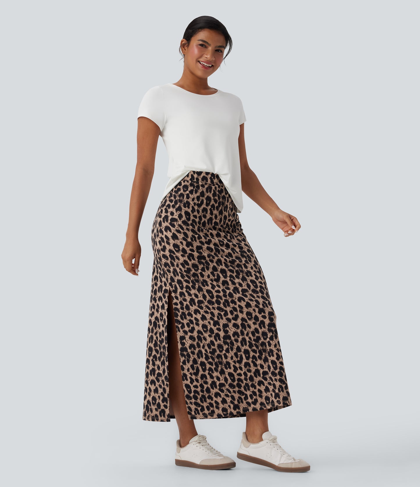 Halara UltraSculpt Leopard Print High Waisted Maxi Skirt with Split Hem