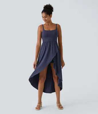 Breezeful™ Backless Racerback Side Pocket High Low Flowy Midi Quick Dry Casual Dress