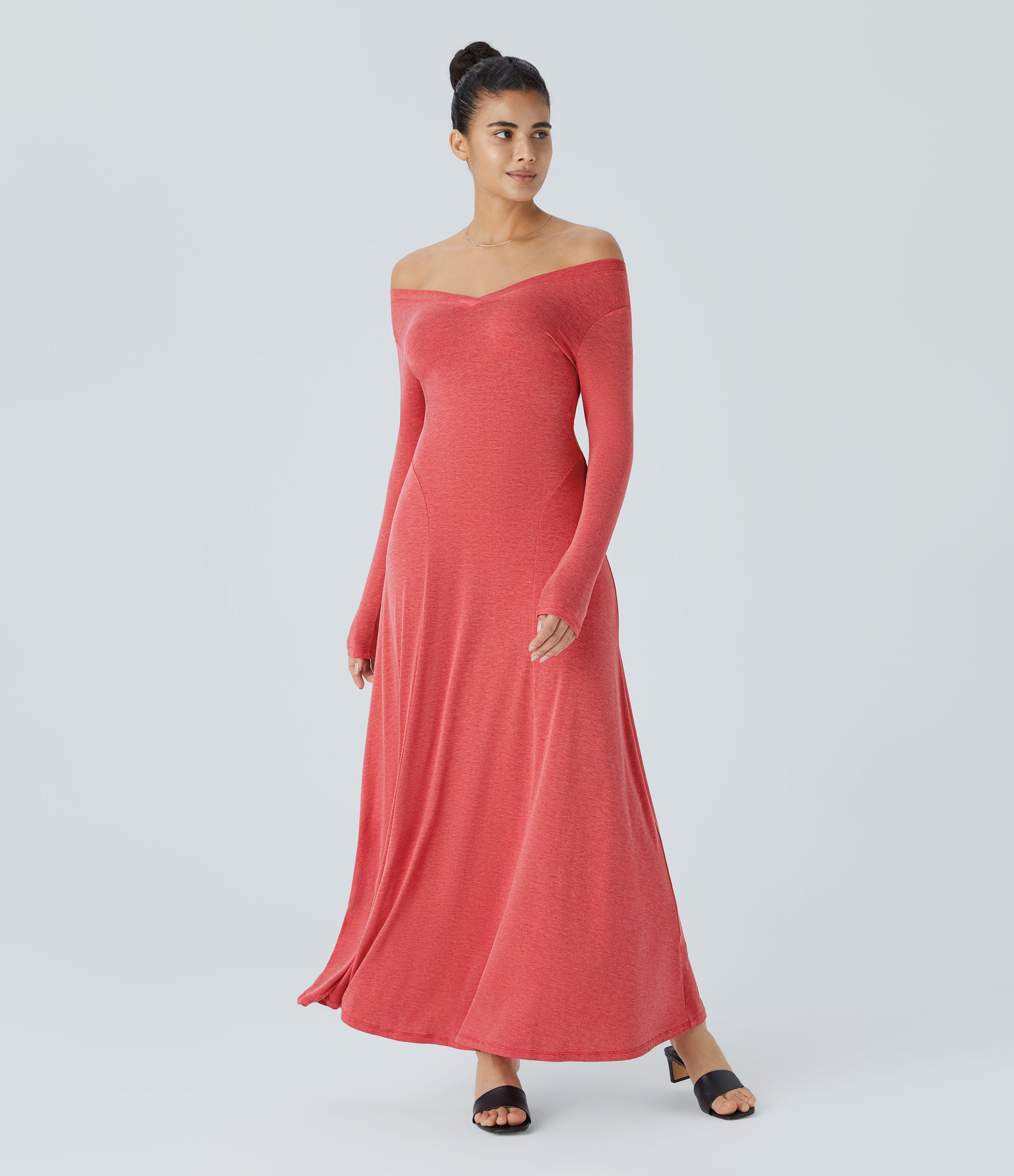 Elegant Draped V-Neck Long Sleeve Maxi Dress for Casual Everyday Style