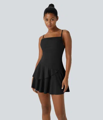 Zipper Racerback Split Side Pocket 2-Piece Mini Tennis Active Dress