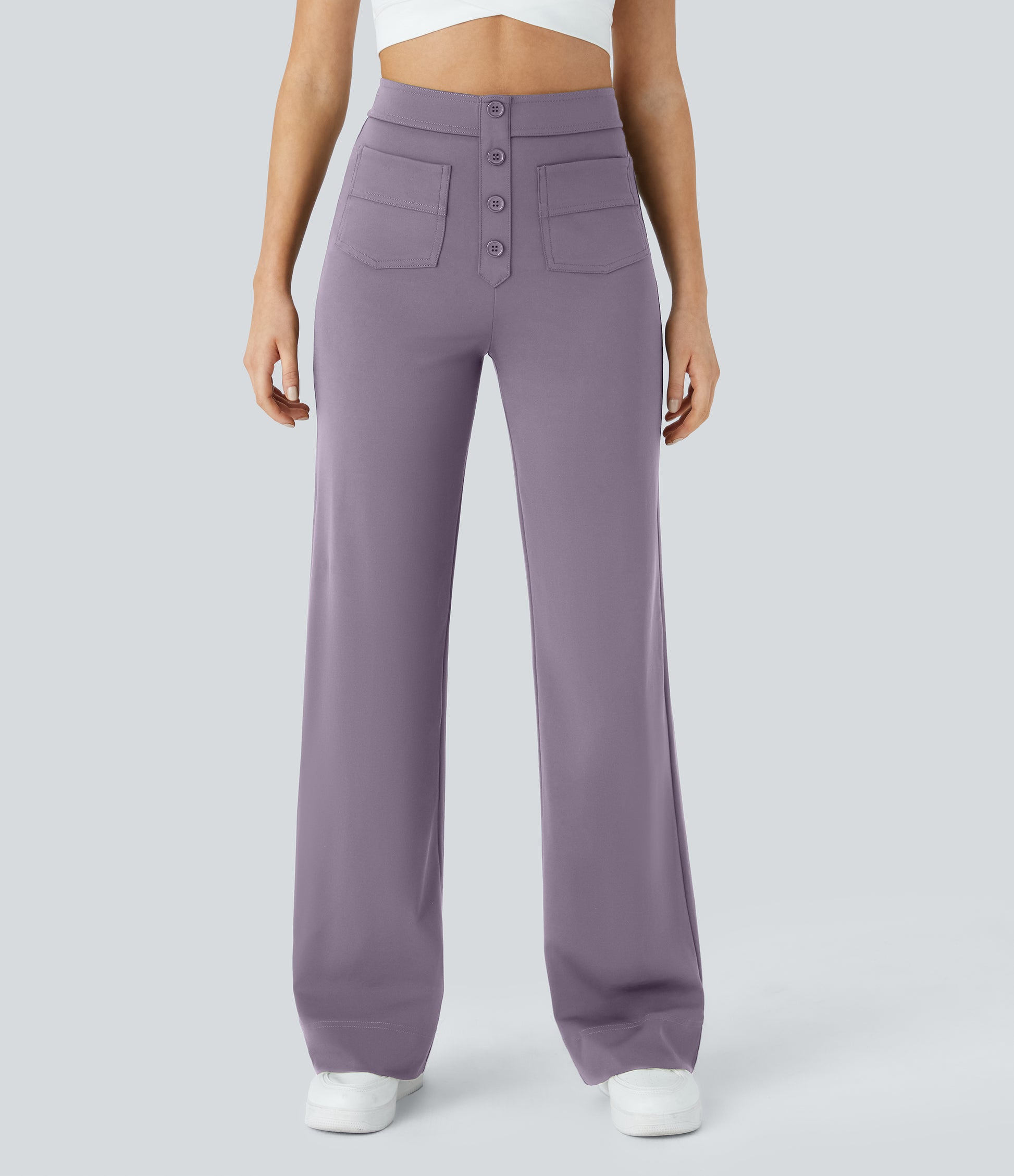 Halara High Waisted Button Straight Leg Casual Pants with Multiple Pockets
