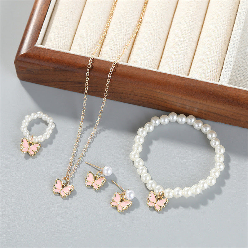 Butterfly Necklace For Women Bracelet Ring Earrings Suit 02