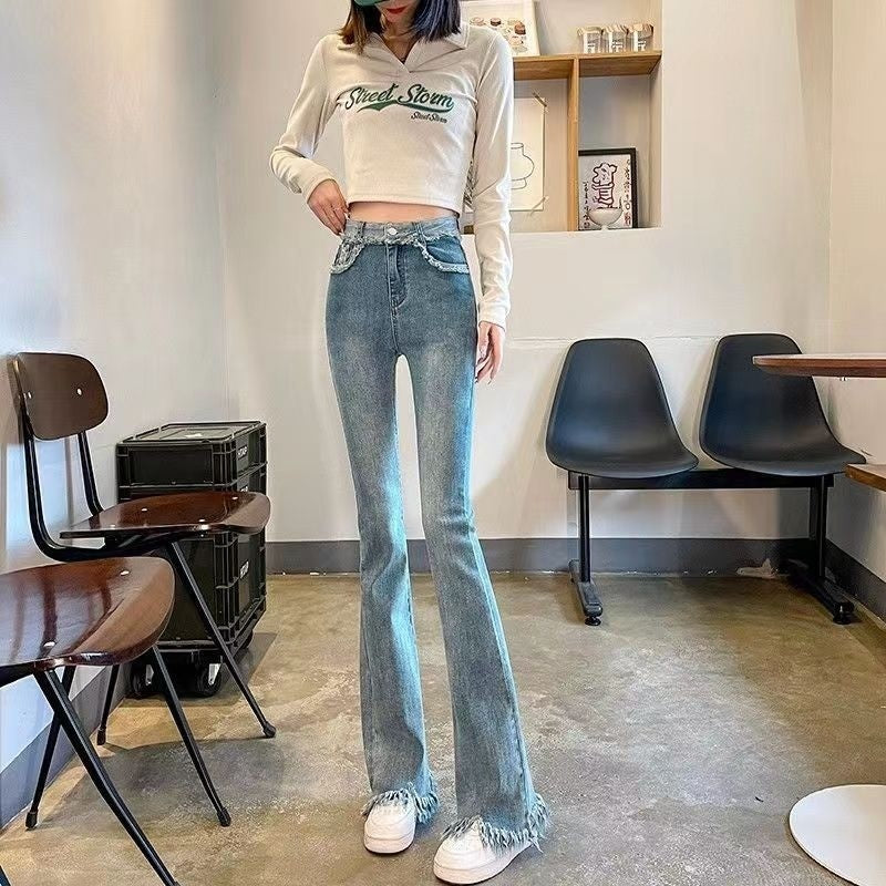Light Color Frayed Flared Pants Women's Jeans