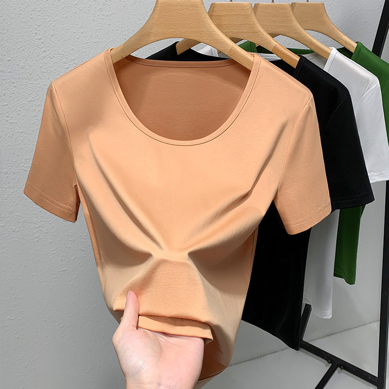 Women's Round Neck Double-sided Mercerized Cotton Short-sleeved T-shirt