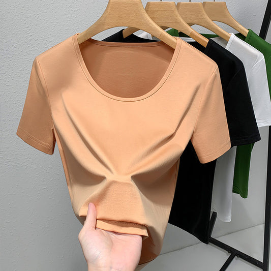 Women's Round Neck Double-sided Mercerized Cotton Short-sleeved T-shirt
