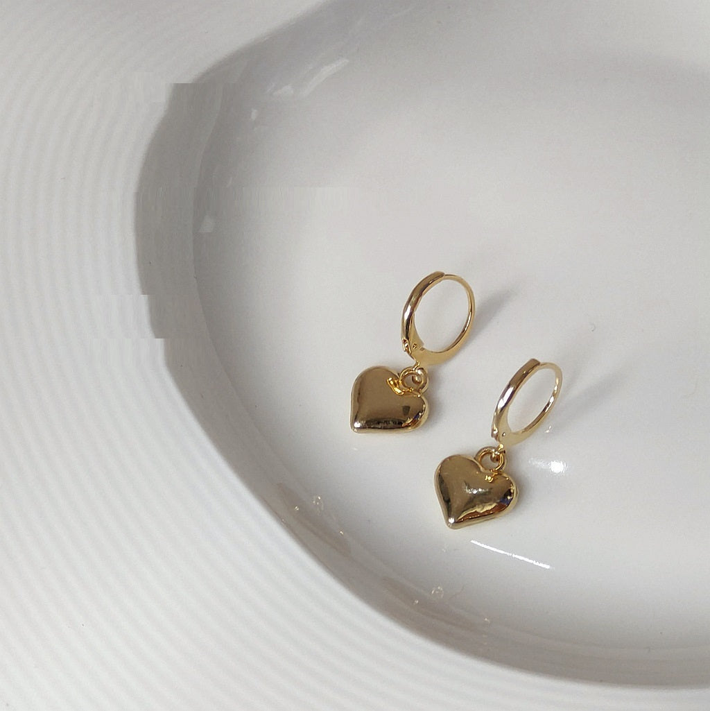 Women's Heart Plated 14K Real Gold Earrings