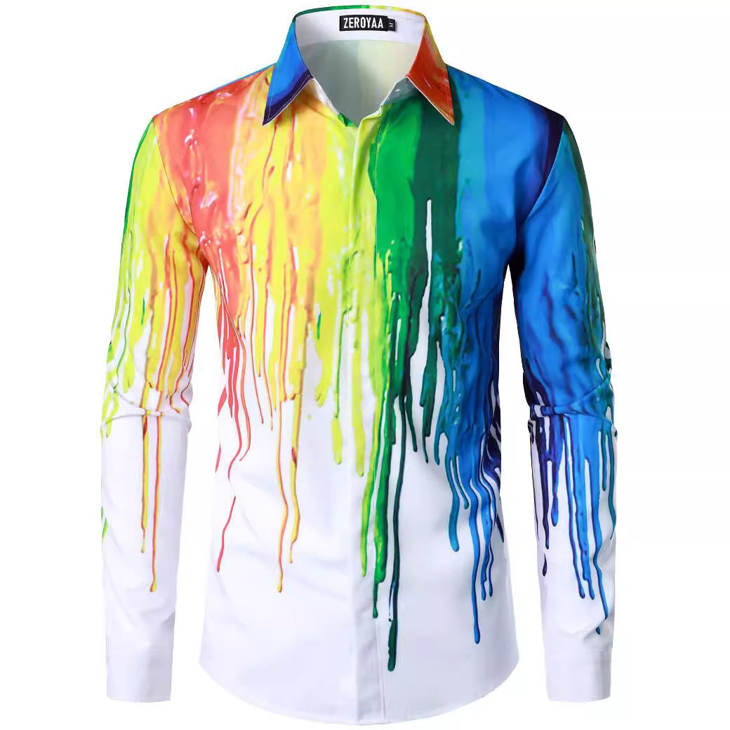 Fashion 3D Rose Printing Men's Long Shirt