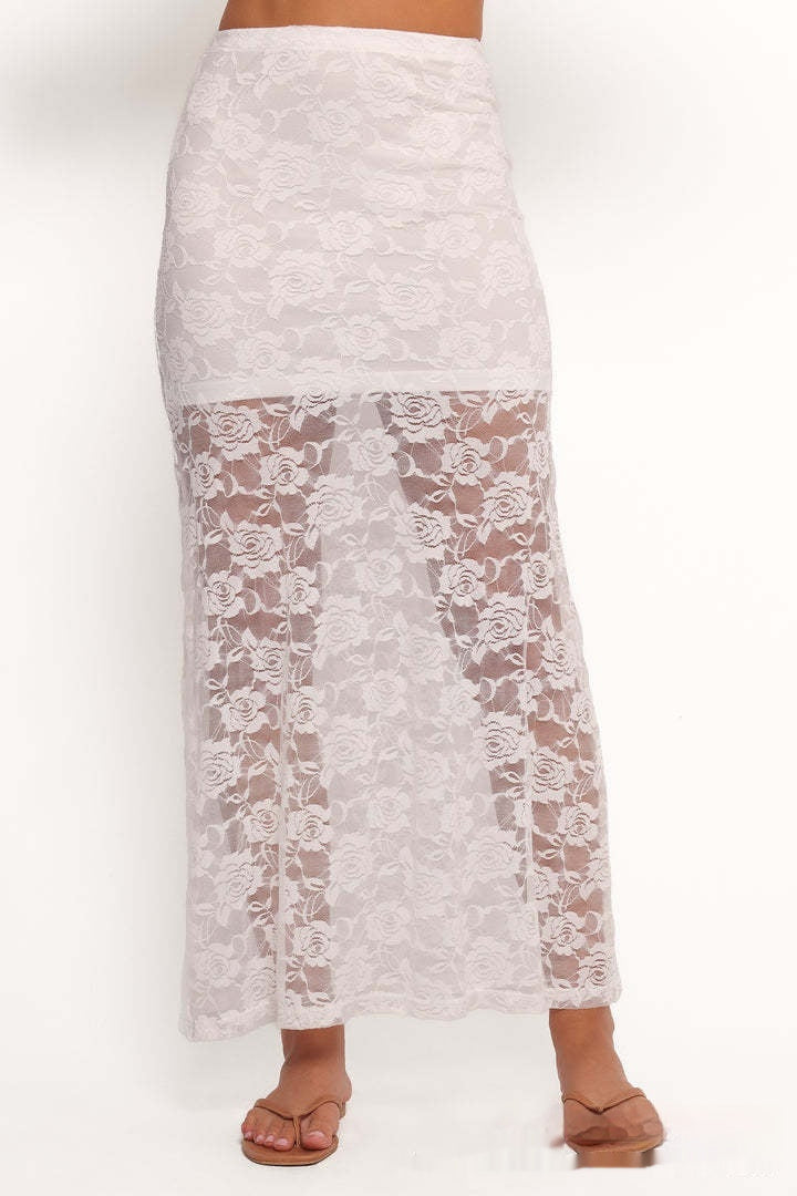 Sexy Hollow Out Lace Skirt Women's Elegant A- Line