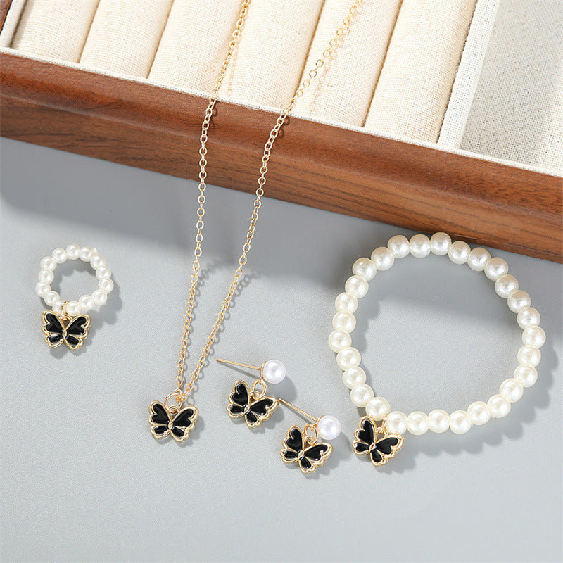 Butterfly Necklace For Women Bracelet Ring Earrings Suit 07