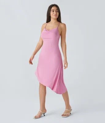 Spaghetti Strap Square Neck Backless Corset Split Bodycon Midi Casual Dress