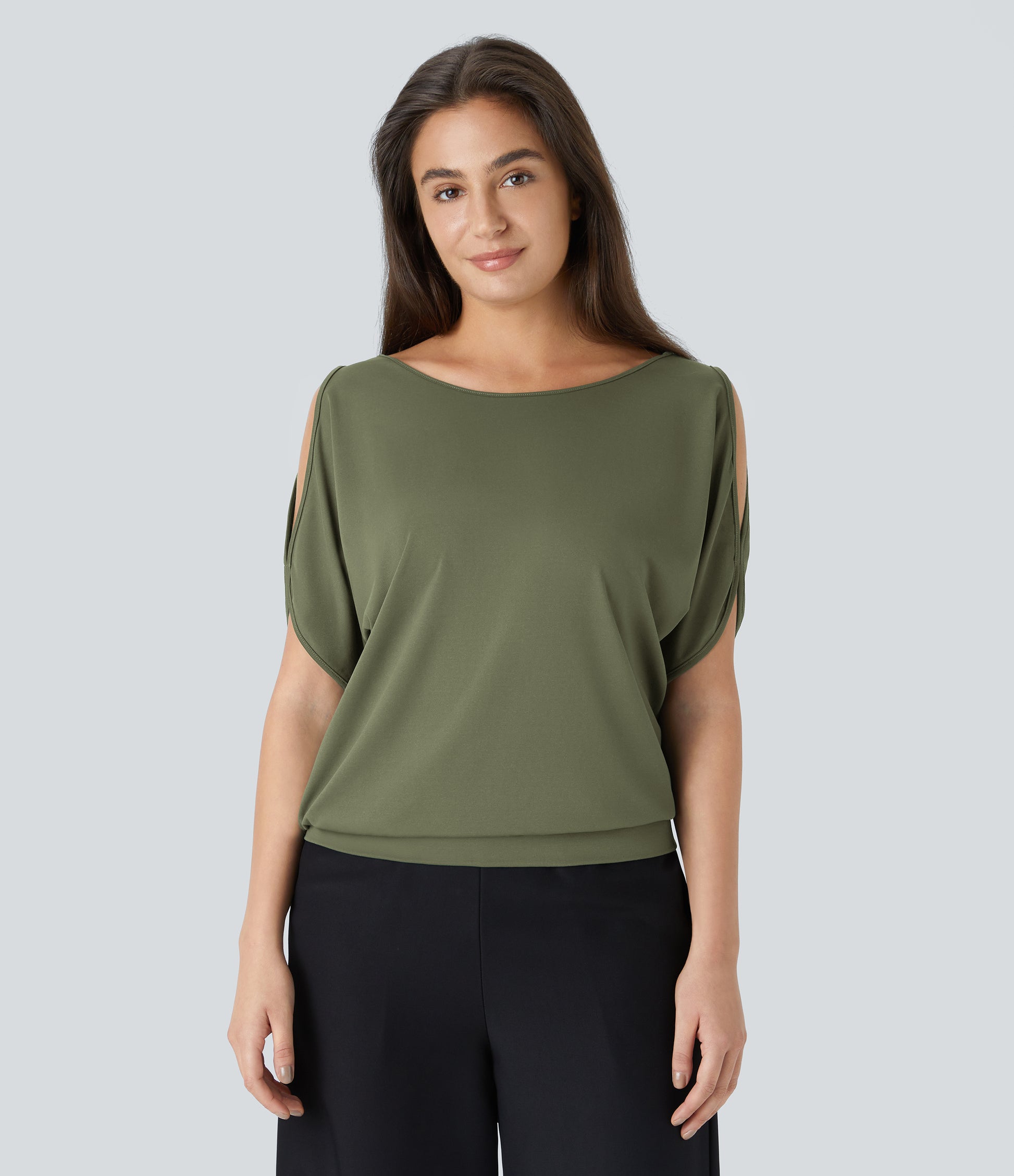 Halara Women's Boat Neck Cut Out T-Shirt: Stylish Short Sleeve Casual Top