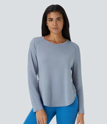 Long Sleeve High Low Curved Hem Sports Top