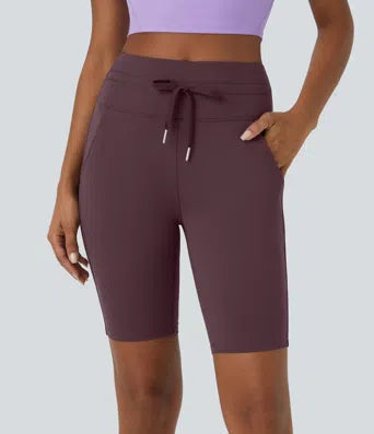 Softlyzero Airy High Waisted Drawstring Side Pocket Plain Cool Touch Shorts 9'