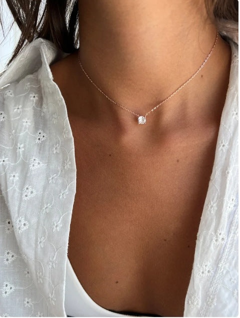 Simple Geometric Zircon Pendant Necklace For Women 05