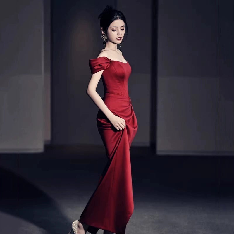 Fashion Bride Wine Red Engagement Wedding Back-to-door Casual Dress Small 05