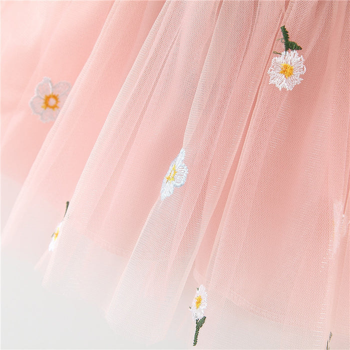 Girls Denim Straps Tulle Stitching Dress