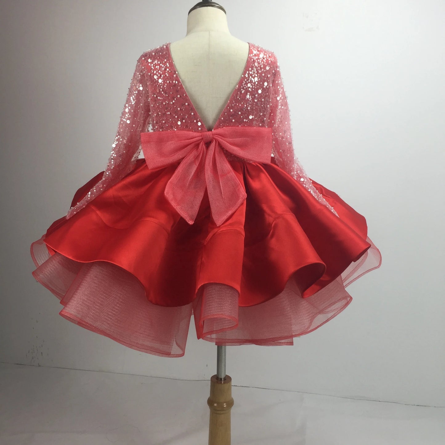 Long Sleeves New Style for Christmas 7 Years Old Lace Flower Girl Dresses