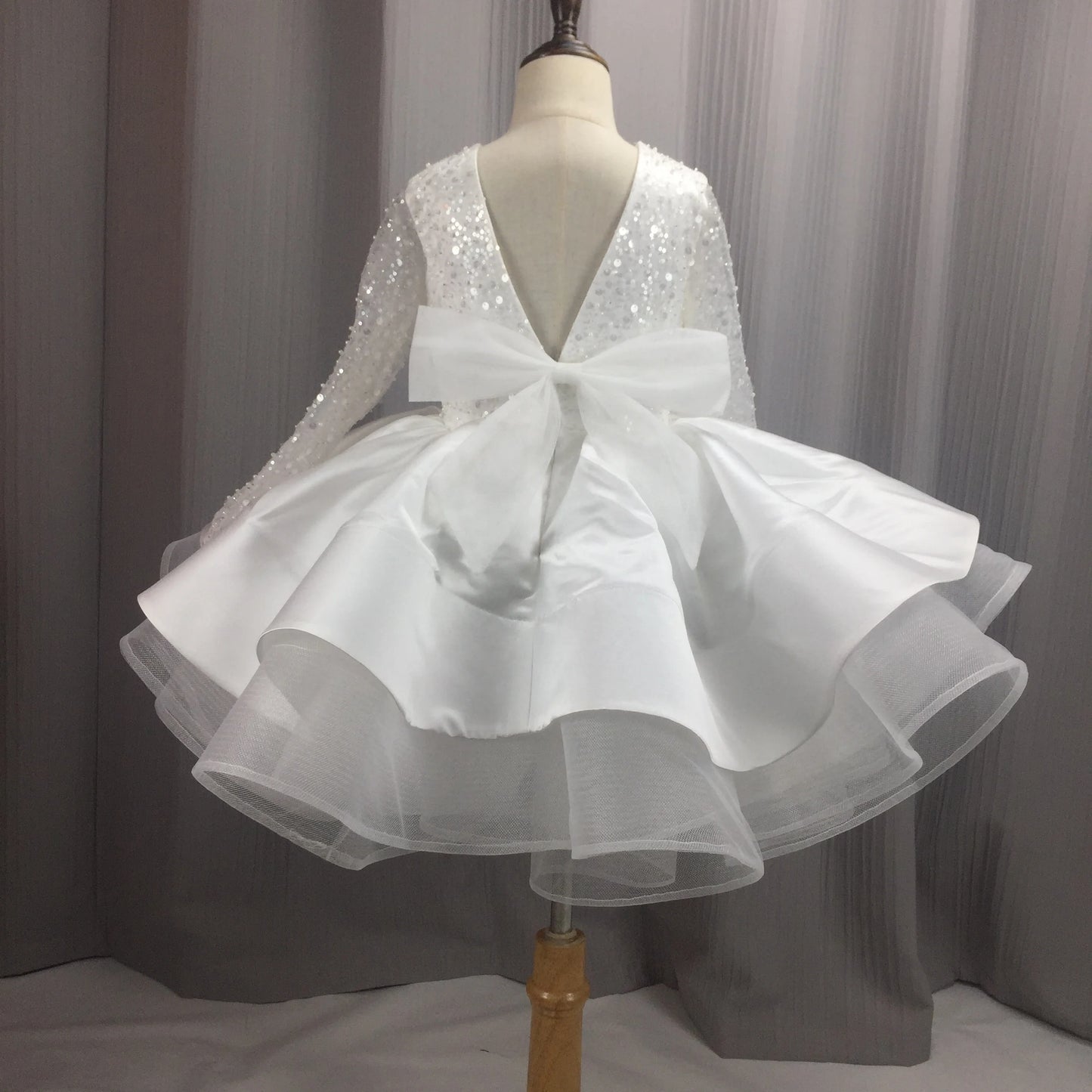 Long Sleeves New Style for Christmas 7 Years Old Lace Flower Girl Dresses