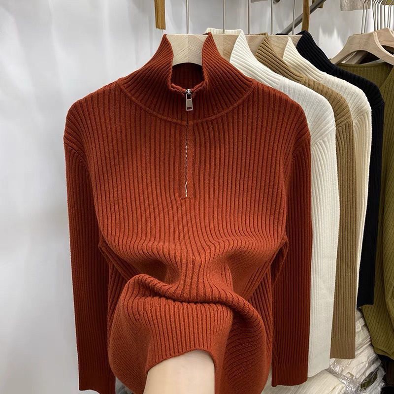 Women's Thick Loose Zip Turtleneck Sweater