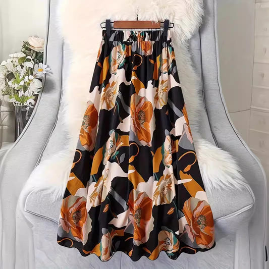 Micro-transparent Elastic Waist Printing Long Skirt Commuter's All-matching
