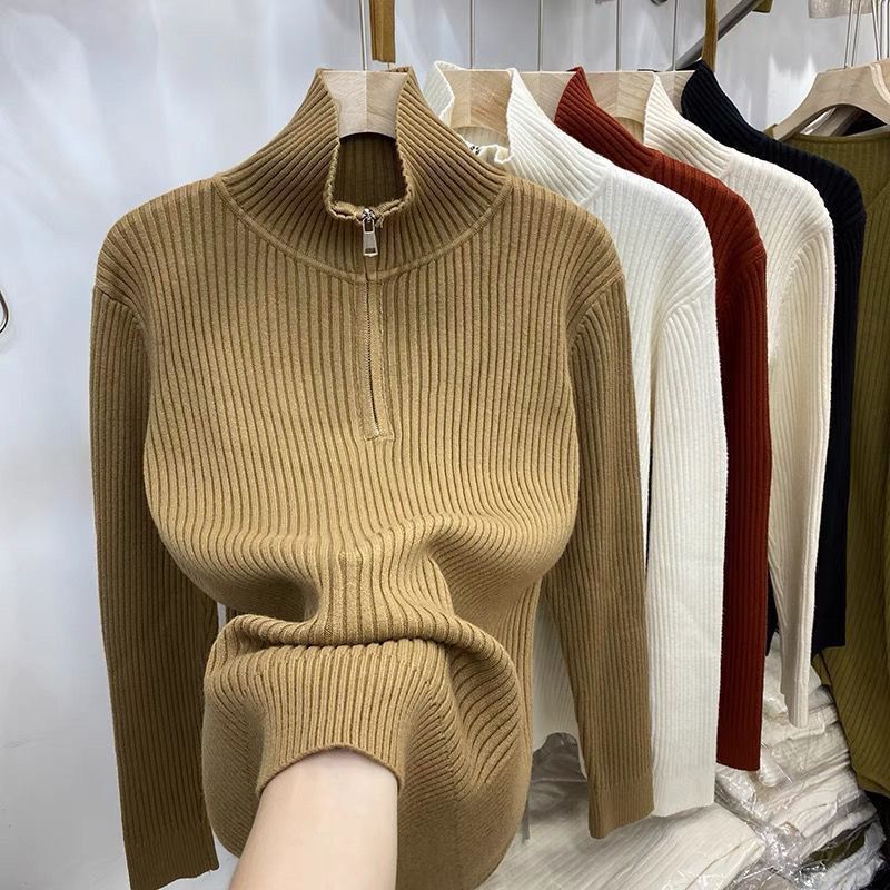 Women's Thick Loose Zip Turtleneck Sweater