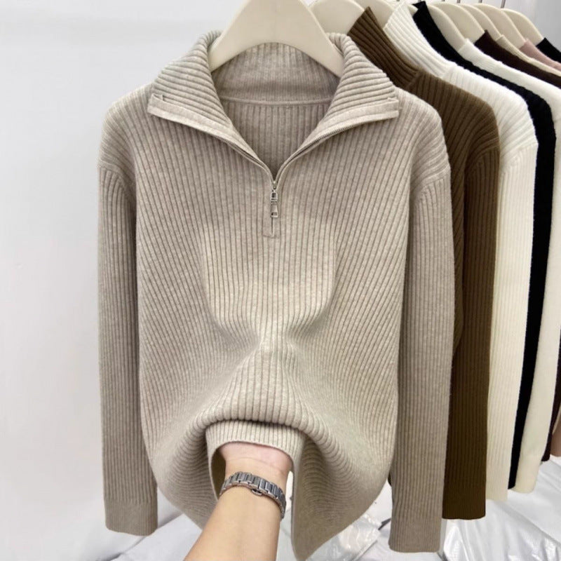 Women's Thick Loose Zip Turtleneck Sweater