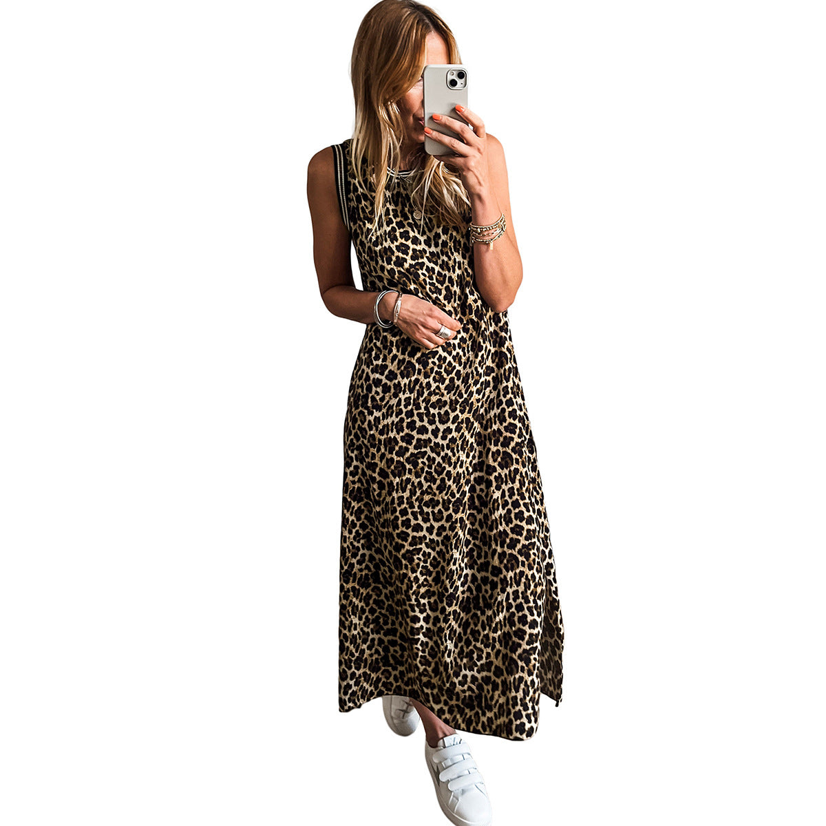 Leopard Print Women's Clothing Spaghetti Straps Sleeveless Dress