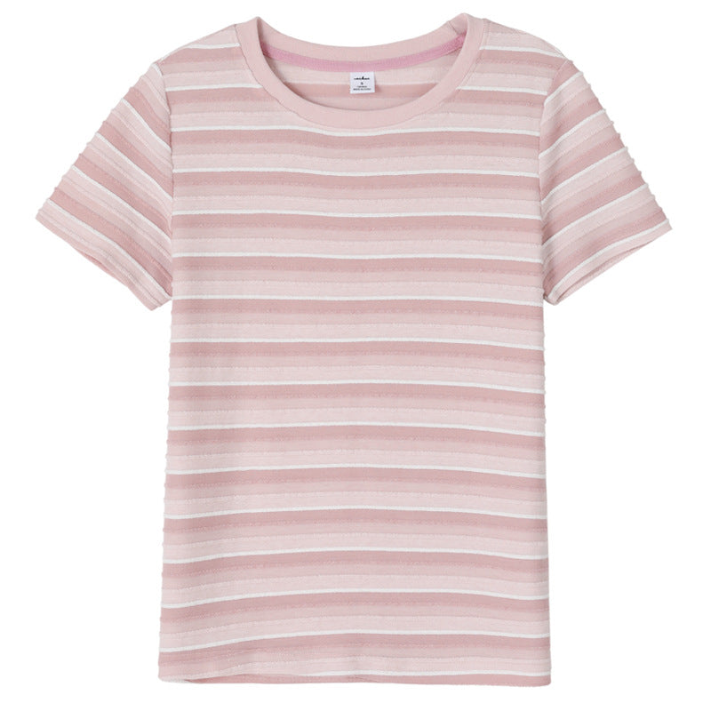 Striped Short-sleeved T-shirt Women's Korean-style White
