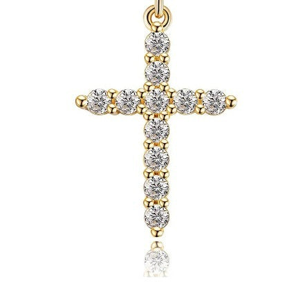 Cross Full Diamond Crown Rotatable Necklace 11