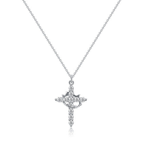 Cross Full Diamond Crown Rotatable Necklace 01