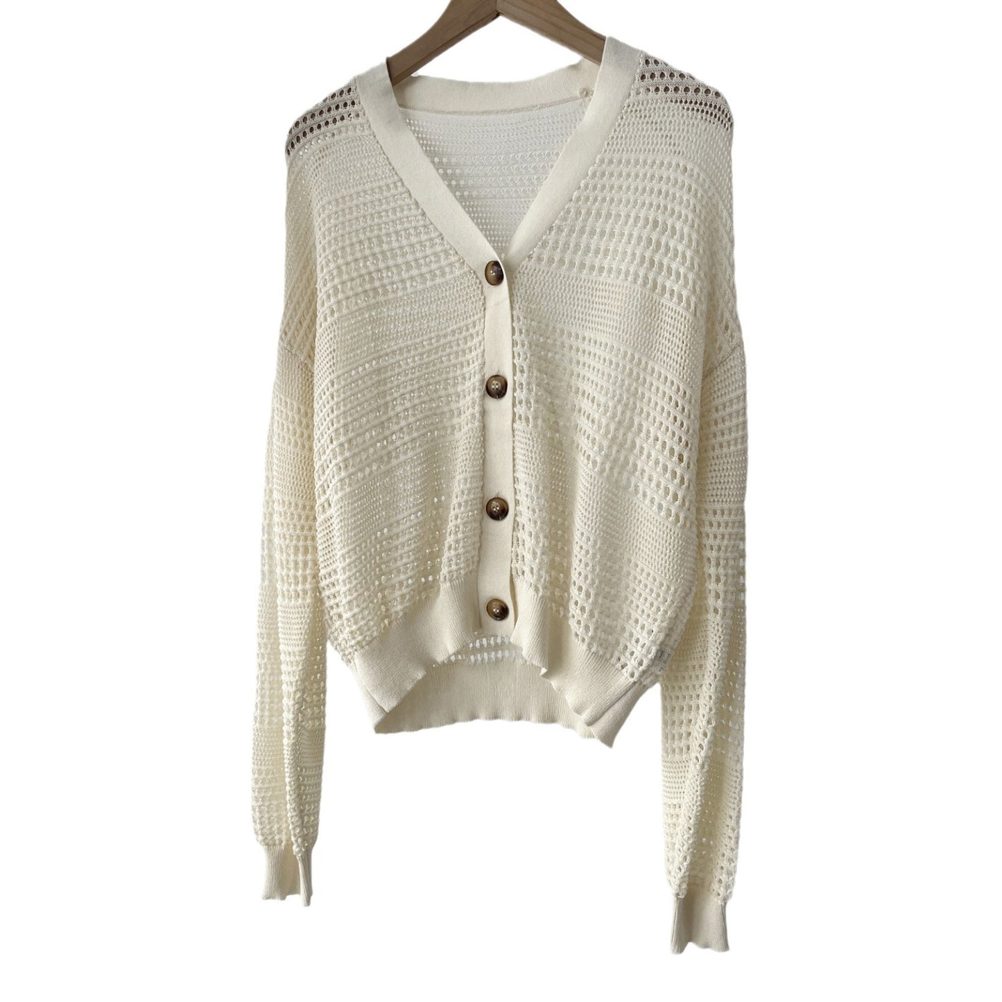 White Dignified Hollow Cardigan Outer Wear Sweater