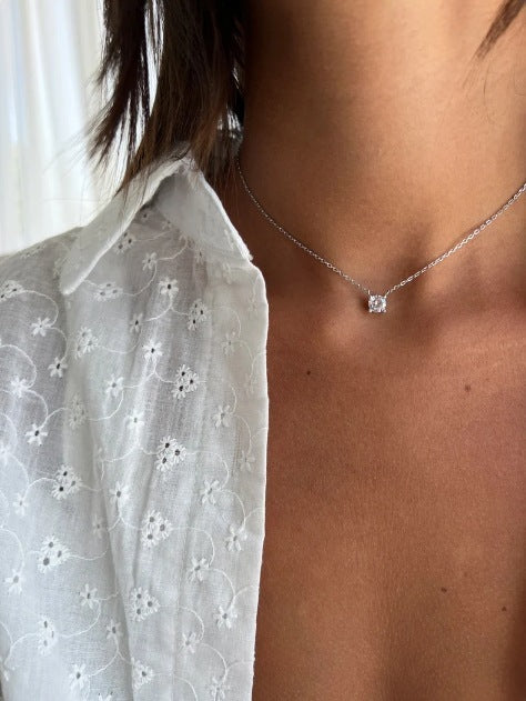 Simple Geometric Zircon Pendant Necklace For Women 02