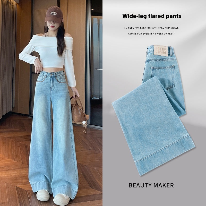 Light Blue Slimming High Waist Wide Legs Mop Pants Flared Pants