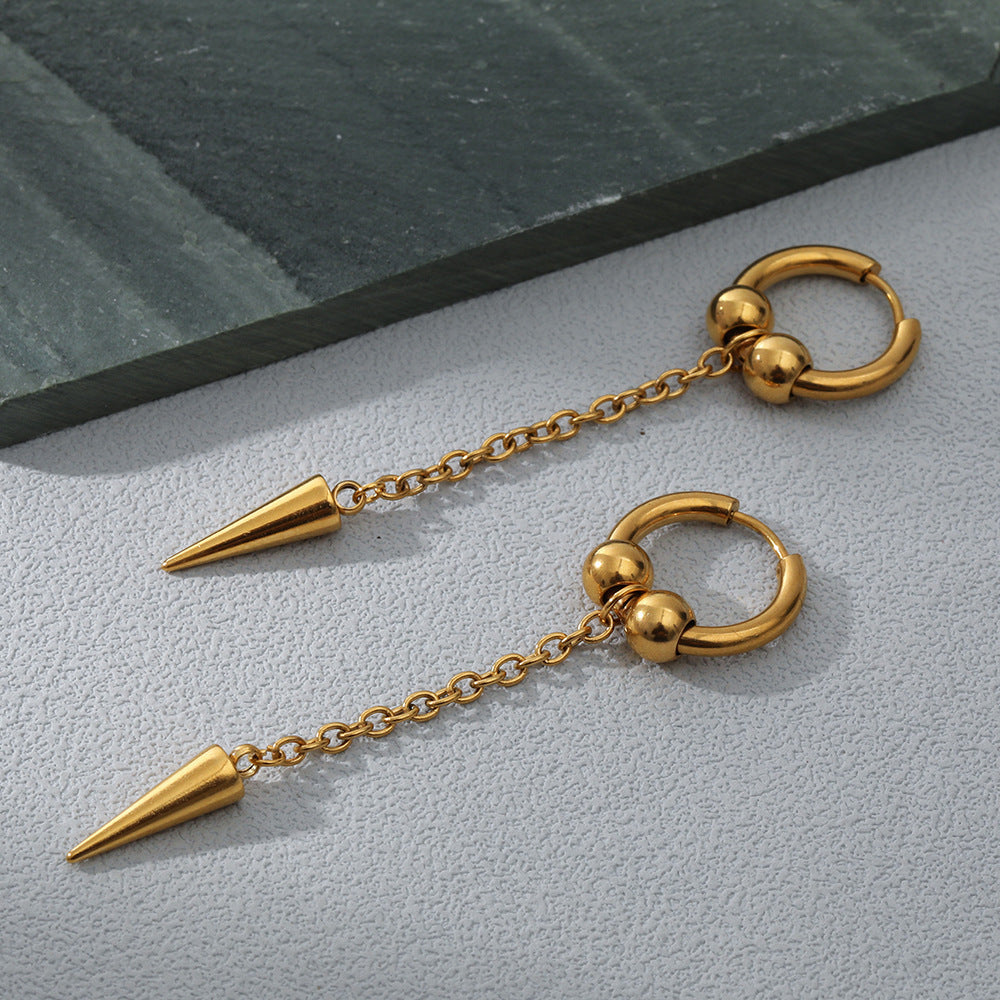 All-match Stainless Steel 18K Furnace Real Gold Plated Long Earrings For Women