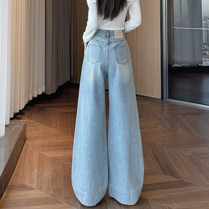 Light Blue Slimming High Waist Wide Legs Mop Pants Flared Pants