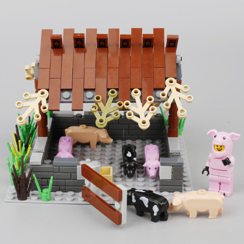 Farm Animal Cute Piggy City Minifigure Scene Plant Small Particle Building Block Toy