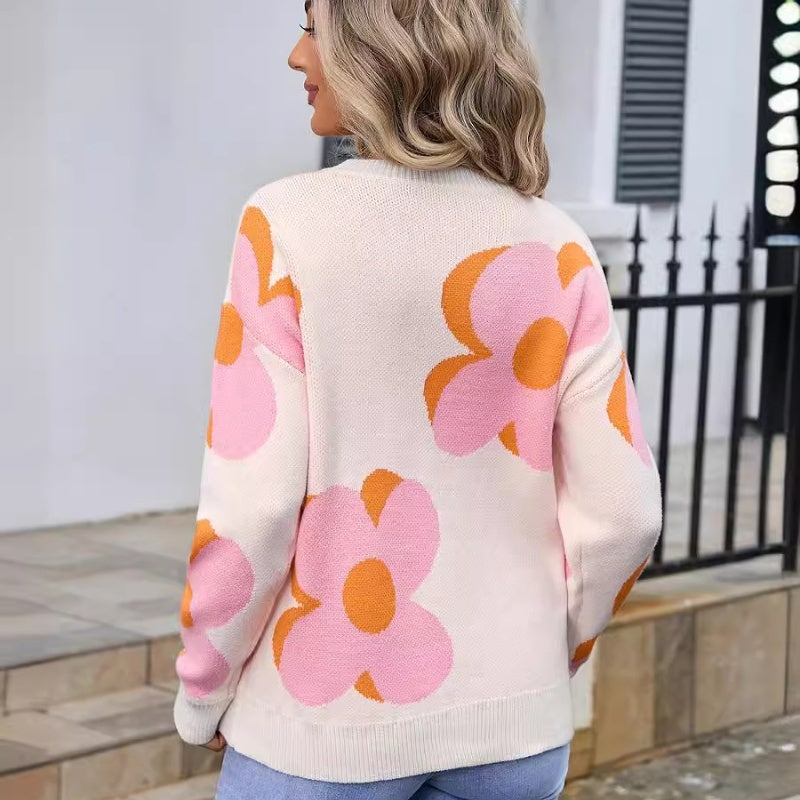 Autumn And Winter New Women's Printed Sweater Round Neck Fashion
