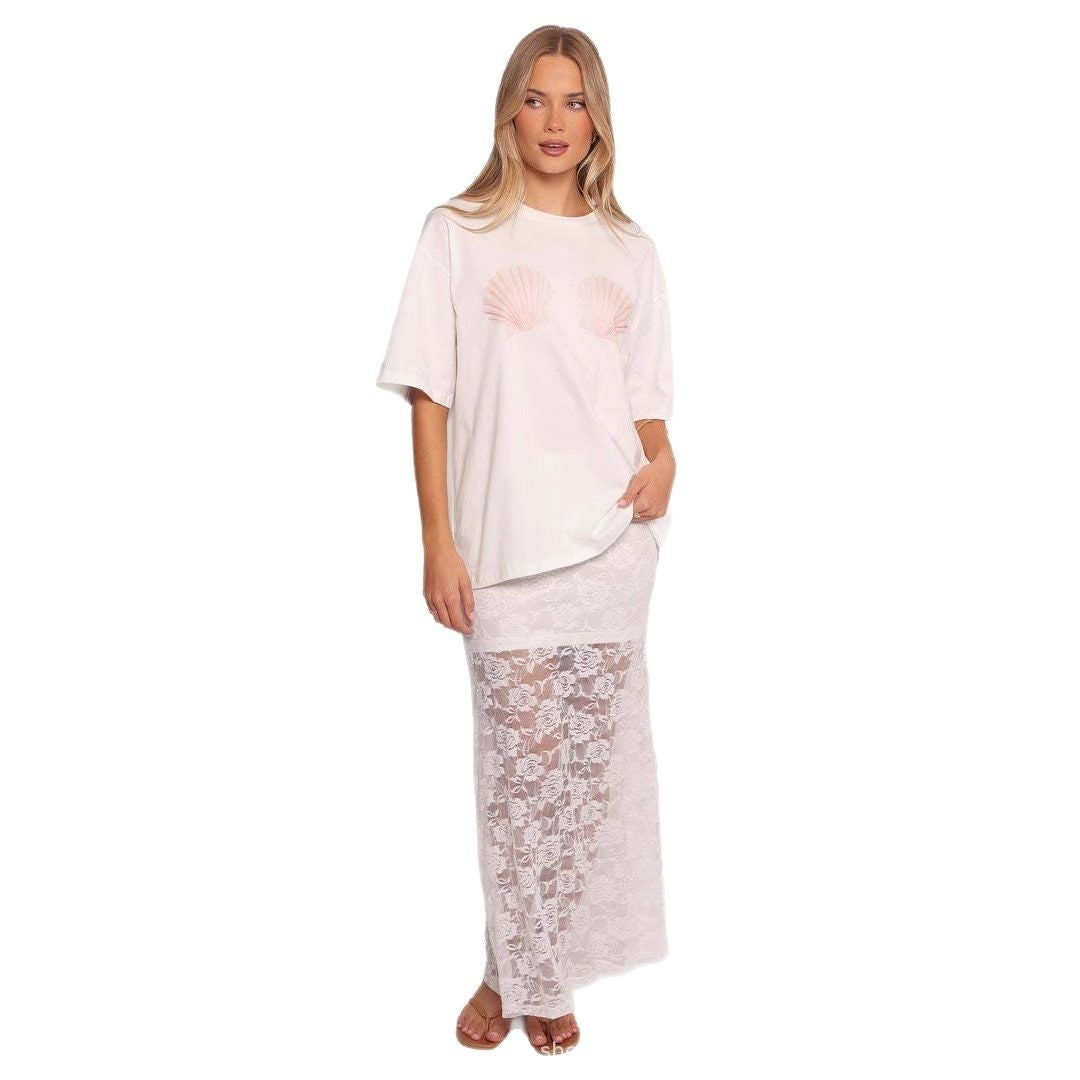 Sexy Hollow Out Lace Skirt Women's Elegant A- Line