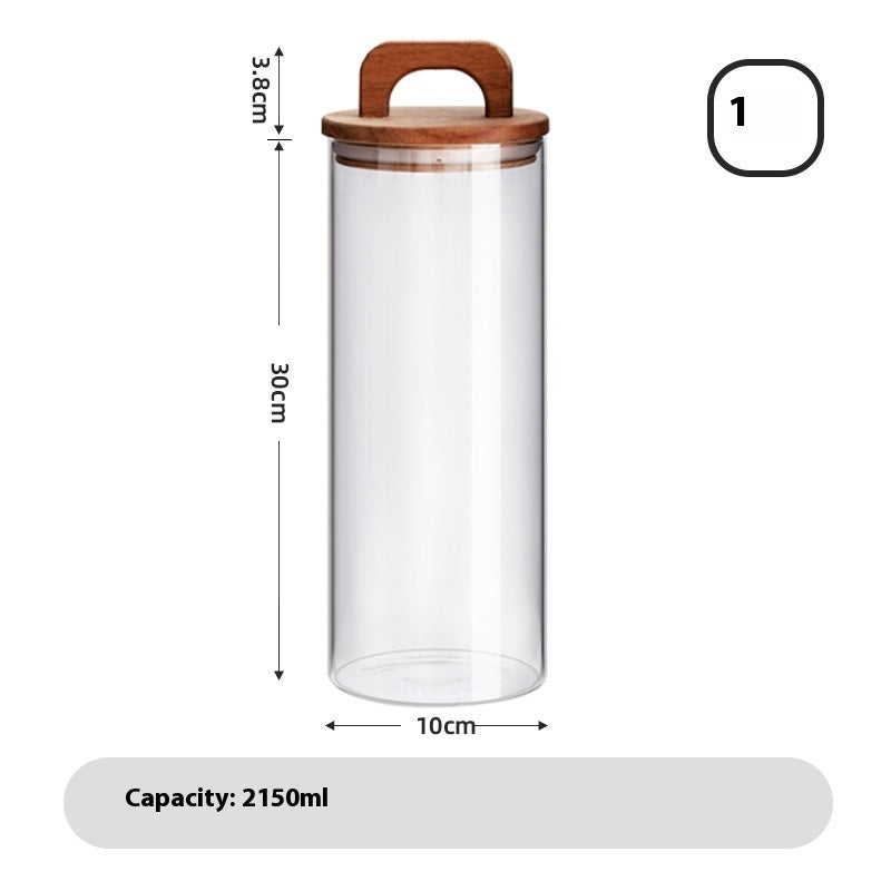 Airtight glass cereal tank featuring Japanese simplicity with solid wood cover and multiple size options