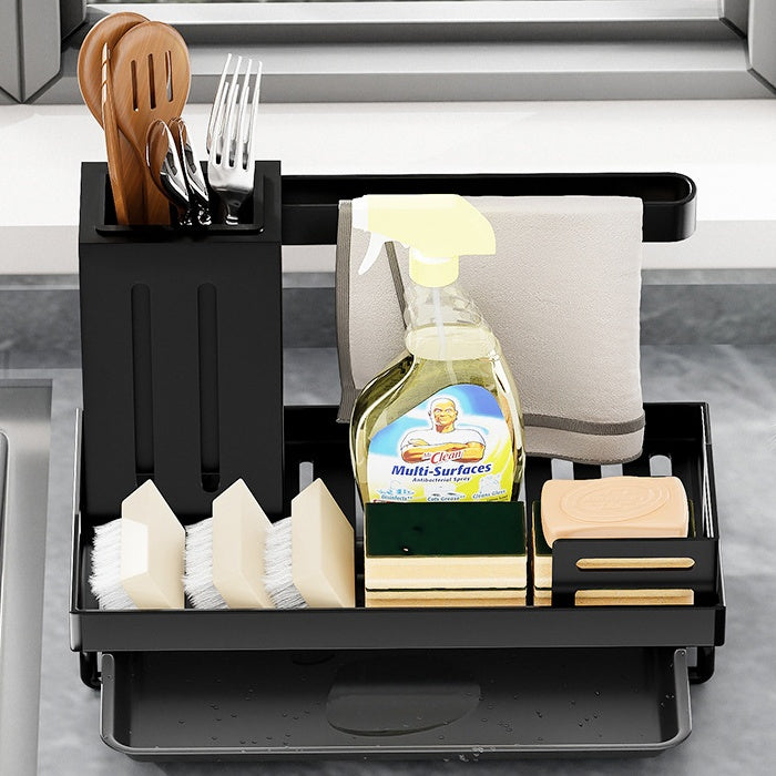 Space-saving kitchen storage solution featuring tool-free installation and convenient towel drying area