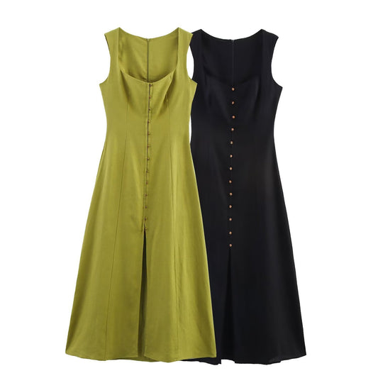 Slim-fit Slimming Linen Midi Skirt Dress