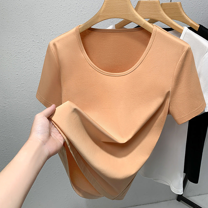 Women's Round Neck Double-sided Mercerized Cotton Short-sleeved T-shirt