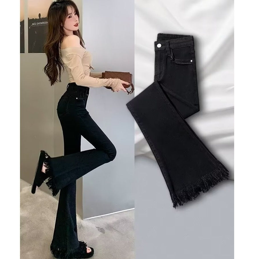Light Color Frayed Flared Pants Women's Jeans