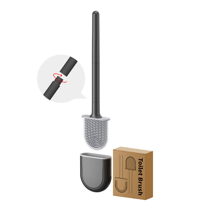 Gentle-scrub toilet brush set with silicone head and space-saving wall mount design