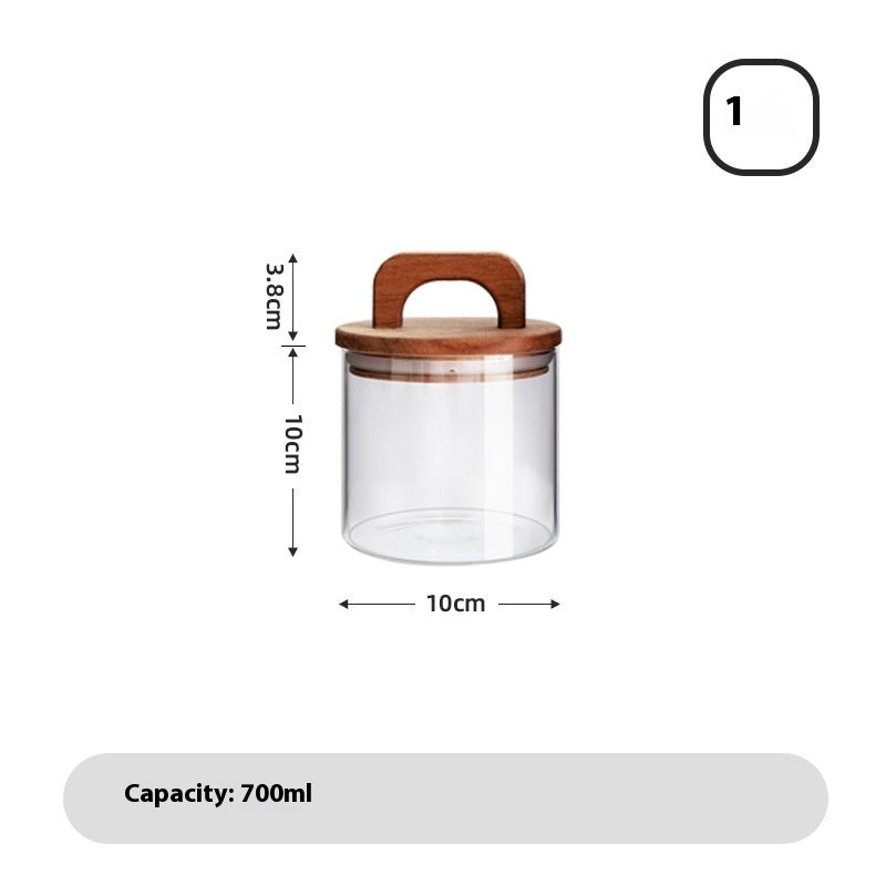 Contemporary glass storage vessel featuring Japanese minimalism with solid wood top and sealed design