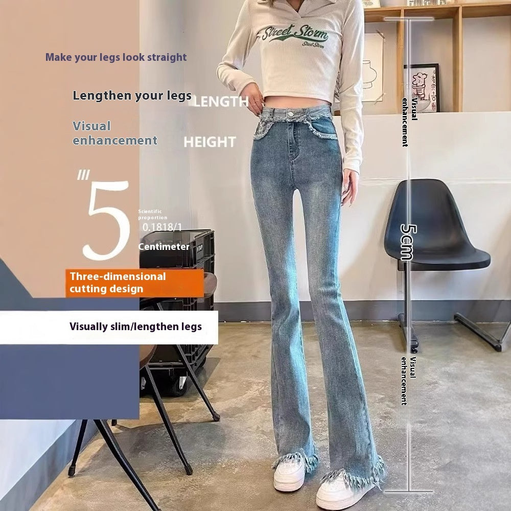 Light Color Frayed Flared Pants Women's Jeans