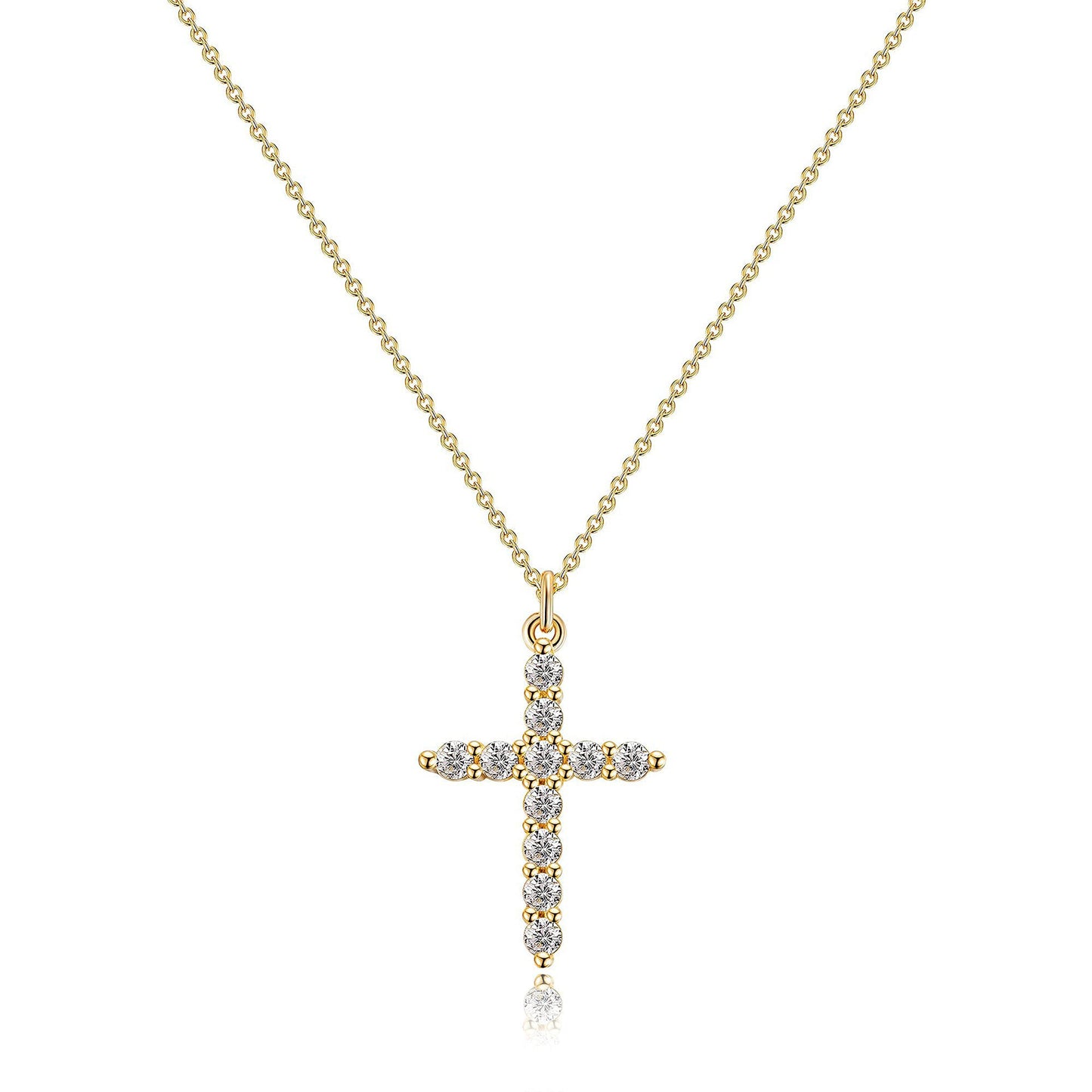 Cross Full Diamond Crown Rotatable Necklace 09